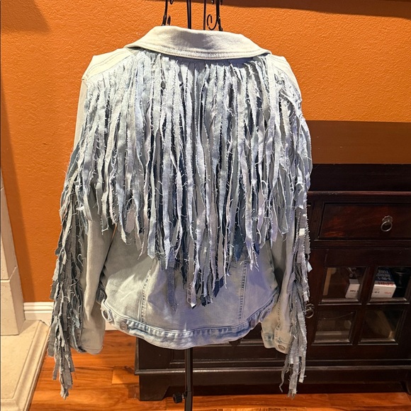 NWOT Large Light Blue Denim Jacket with Fringe - Picture 1 of 5